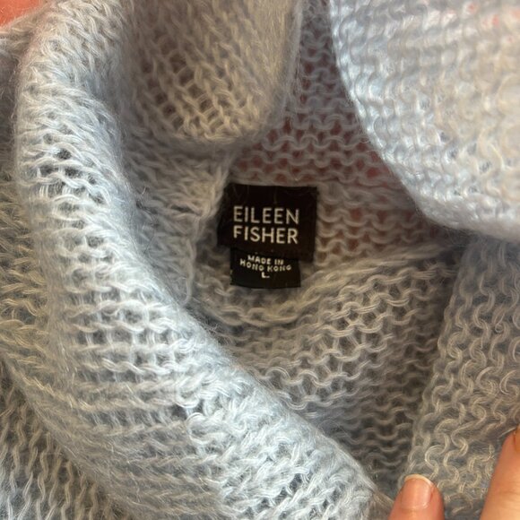 Eileen Fisher - Light Blue Mohair Blend Knit Turtleneck - Picture 3 of 3